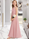 Ali A-Line Square Neckline Floor-Length Chiffon Junior Bridesmaid Dress With Ruffle UKP0013651