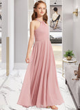 Ali A-Line Square Neckline Floor-Length Chiffon Junior Bridesmaid Dress With Ruffle UKP0013651