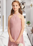 Ali A-Line Square Neckline Floor-Length Chiffon Junior Bridesmaid Dress With Ruffle UKP0013651