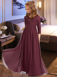 Libby A-Line V-neck Floor-Length Chiffon Lace Junior Bridesmaid Dress UKP0013652