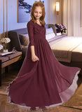 Libby A-Line V-neck Floor-Length Chiffon Lace Junior Bridesmaid Dress UKP0013652