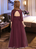 Libby A-Line V-neck Floor-Length Chiffon Lace Junior Bridesmaid Dress UKP0013652