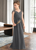 Kayleigh A-Line V-neck Floor-Length Chiffon Junior Bridesmaid Dress With Ruffle Beading UKP0013653