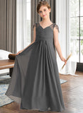 Kayleigh A-Line V-neck Floor-Length Chiffon Junior Bridesmaid Dress With Ruffle Beading UKP0013653