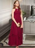 Taylor A-Line Scoop Neck Floor-Length Chiffon Junior Bridesmaid Dress With Ruffle UKP0013654