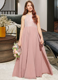 Macy A-Line Scoop Neck Floor-Length Chiffon Lace Junior Bridesmaid Dress With Sequins UKP0013655