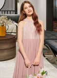 Macy A-Line Scoop Neck Floor-Length Chiffon Lace Junior Bridesmaid Dress With Sequins UKP0013655