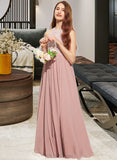 Macy A-Line Scoop Neck Floor-Length Chiffon Lace Junior Bridesmaid Dress With Sequins UKP0013655