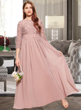 Kaley A-Line Scoop Neck Floor-Length Chiffon Lace Junior Bridesmaid Dress UKP0013657