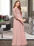 Kaley A-Line Scoop Neck Floor-Length Chiffon Lace Junior Bridesmaid Dress UKP0013657