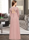 Kaley A-Line Scoop Neck Floor-Length Chiffon Lace Junior Bridesmaid Dress UKP0013657