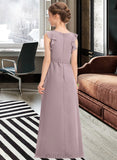 Estrella A-Line Scoop Neck Floor-Length Chiffon Junior Bridesmaid Dress With Bow(s) Cascading Ruffles UKP0013659