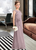 Estrella A-Line Scoop Neck Floor-Length Chiffon Junior Bridesmaid Dress With Bow(s) Cascading Ruffles UKP0013659