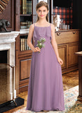 Jamiya A-Line Square Neckline Floor-Length Chiffon Lace Junior Bridesmaid Dress UKP0013660