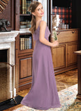 Jamiya A-Line Square Neckline Floor-Length Chiffon Lace Junior Bridesmaid Dress UKP0013660