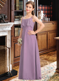 Jamiya A-Line Square Neckline Floor-Length Chiffon Lace Junior Bridesmaid Dress UKP0013660