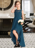 Julie A-Line Scoop Neck Asymmetrical Chiffon Lace Junior Bridesmaid Dress UKP0013661