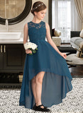 Julie A-Line Scoop Neck Asymmetrical Chiffon Lace Junior Bridesmaid Dress UKP0013661