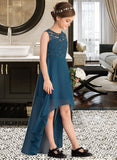 Julie A-Line Scoop Neck Asymmetrical Chiffon Lace Junior Bridesmaid Dress UKP0013661