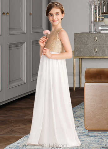 Abbey A-Line Scoop Neck Floor-Length Chiffon Sequined Junior Bridesmaid Dress UKP0013662