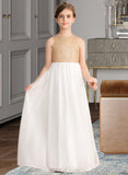 Abbey A-Line Scoop Neck Floor-Length Chiffon Sequined Junior Bridesmaid Dress UKP0013662