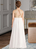 Abbey A-Line Scoop Neck Floor-Length Chiffon Sequined Junior Bridesmaid Dress UKP0013662