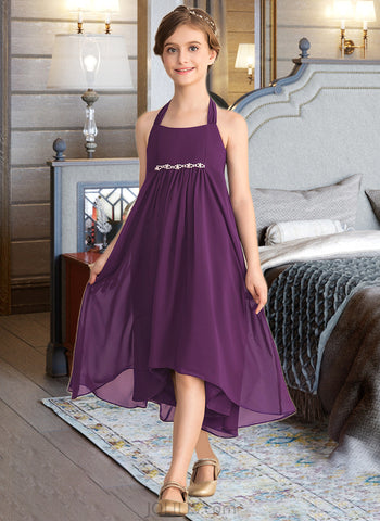 Sam Empire Halter Asymmetrical Chiffon Junior Bridesmaid Dress With Beading Bow(s) UKP0013663