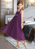 Sam Empire Halter Asymmetrical Chiffon Junior Bridesmaid Dress With Beading Bow(s) UKP0013663