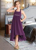 Sam Empire Halter Asymmetrical Chiffon Junior Bridesmaid Dress With Beading Bow(s) UKP0013663