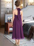 Sam Empire Halter Asymmetrical Chiffon Junior Bridesmaid Dress With Beading Bow(s) UKP0013663