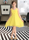 Ariana A-Line V-neck Knee-Length Chiffon Junior Bridesmaid Dress With Ruffle UKP0013664