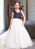 Amirah A-Line Sweetheart Floor-Length Chiffon Tulle Junior Bridesmaid Dress With Ruffle Flower(s) UKP0013665