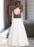 Amirah A-Line Sweetheart Floor-Length Chiffon Tulle Junior Bridesmaid Dress With Ruffle Flower(s) UKP0013665