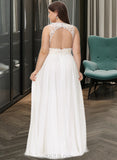 Giselle A-Line V-neck Sweep Train Chiffon Lace Wedding Dress With Lace UKP0013677