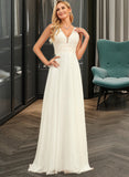 Giselle A-Line V-neck Sweep Train Chiffon Lace Wedding Dress With Lace UKP0013677