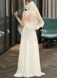 Giselle A-Line V-neck Sweep Train Chiffon Lace Wedding Dress With Lace UKP0013677