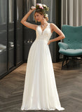 Giselle A-Line V-neck Sweep Train Chiffon Lace Wedding Dress With Lace UKP0013677