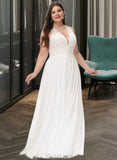 Giselle A-Line V-neck Sweep Train Chiffon Lace Wedding Dress With Lace UKP0013677