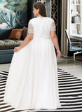 Carlee A-Line V-neck Floor-Length Chiffon Lace Wedding Dress UKP0013678