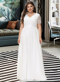 Carlee A-Line V-neck Floor-Length Chiffon Lace Wedding Dress UKP0013678