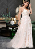 Krista Ball-Gown/Princess V-neck Court Train Tulle Lace Wedding Dress With Beading Pockets UKP0013679