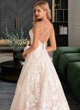 Krista Ball-Gown/Princess V-neck Court Train Tulle Lace Wedding Dress With Beading Pockets UKP0013679