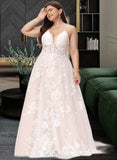 Krista Ball-Gown/Princess V-neck Court Train Tulle Lace Wedding Dress With Beading Pockets UKP0013679