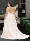 Krista Ball-Gown/Princess V-neck Court Train Tulle Lace Wedding Dress With Beading Pockets UKP0013679