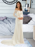 Yvonne Trumpet/Mermaid Off-the-Shoulder Court Train Wedding Dress With Lace UKP0013680