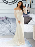 Yvonne Trumpet/Mermaid Off-the-Shoulder Court Train Wedding Dress With Lace UKP0013680