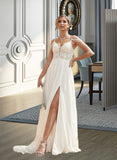 Mylee A-Line V-neck Sweep Train Chiffon Lace Wedding Dress With Beading Sequins UKP0013681