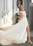 Mylee A-Line V-neck Sweep Train Chiffon Lace Wedding Dress With Beading Sequins UKP0013681