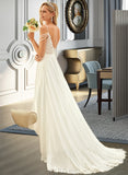 Mylee A-Line V-neck Sweep Train Chiffon Lace Wedding Dress With Beading Sequins UKP0013681