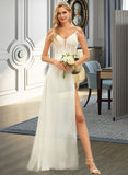 Mylee A-Line V-neck Sweep Train Chiffon Lace Wedding Dress With Beading Sequins UKP0013681